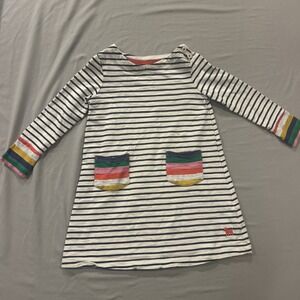 Girls Mini Boden Stripped Dress With pockets Size 2-3 Years 100% Cotton 98 cm